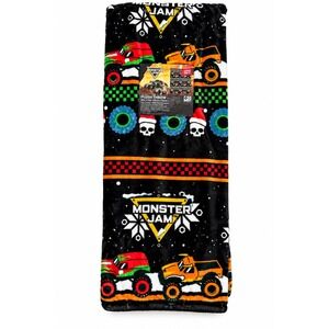 NEW Monster Jam Plush Throw Holiday Monster Truck Skulls Santa Christmas